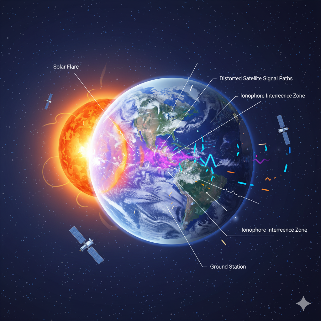 Atmospheric interference affecting GPS satellite signals