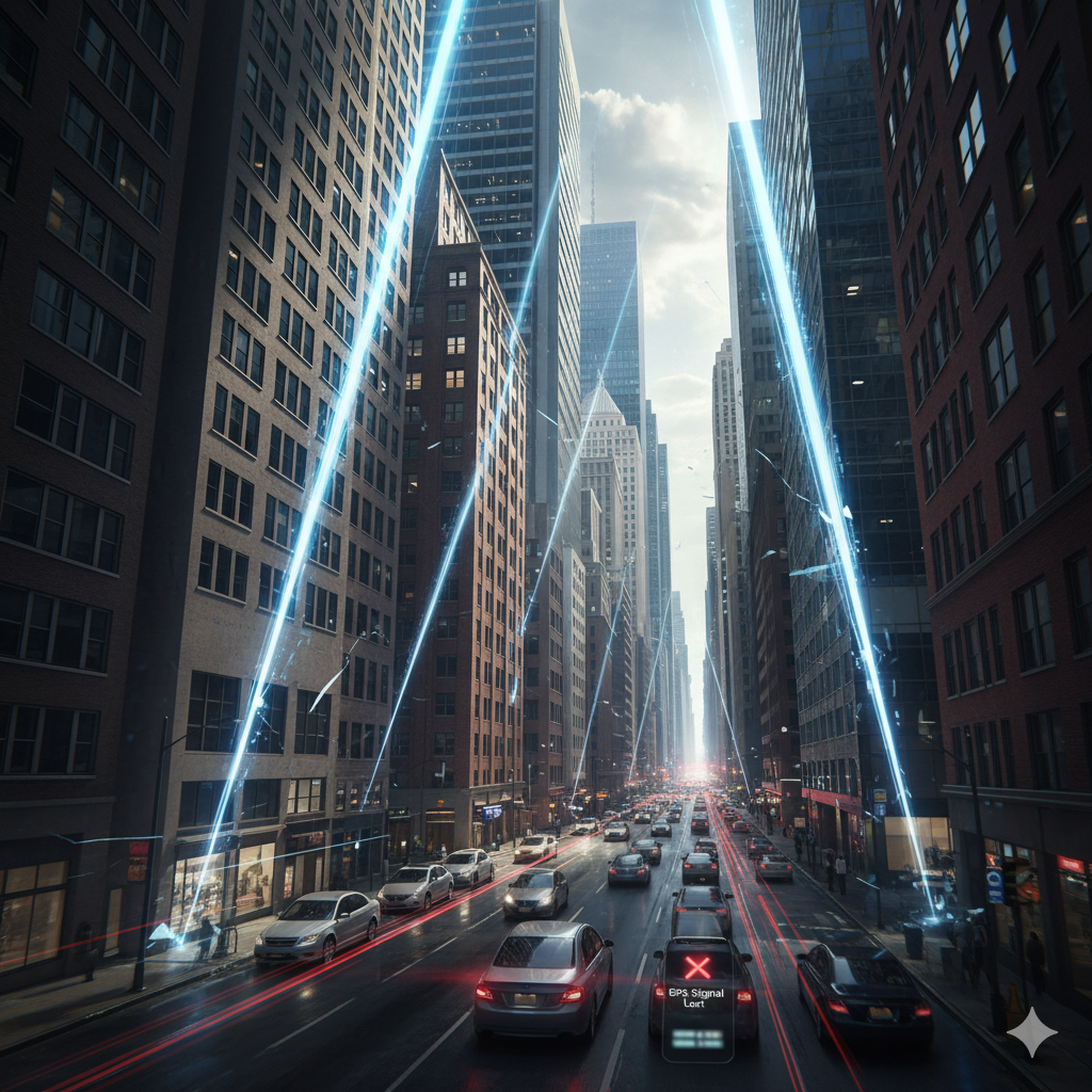 GPS signal blocked by tall buildings in urban areas