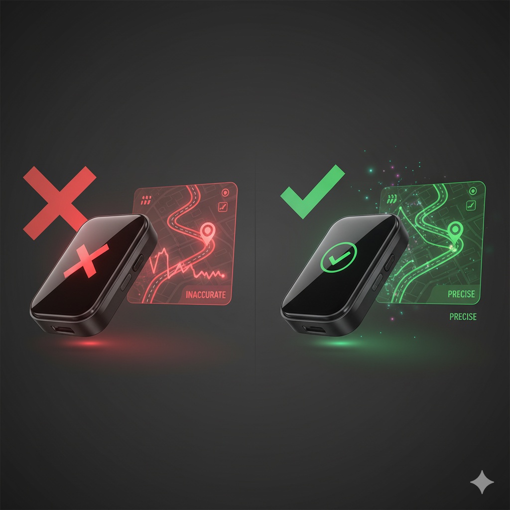 Comparison of inaccurate vs accurate GPS tracking on a digital map